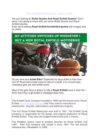 Royal Enfield Bullet Quotes Captions Rhymes