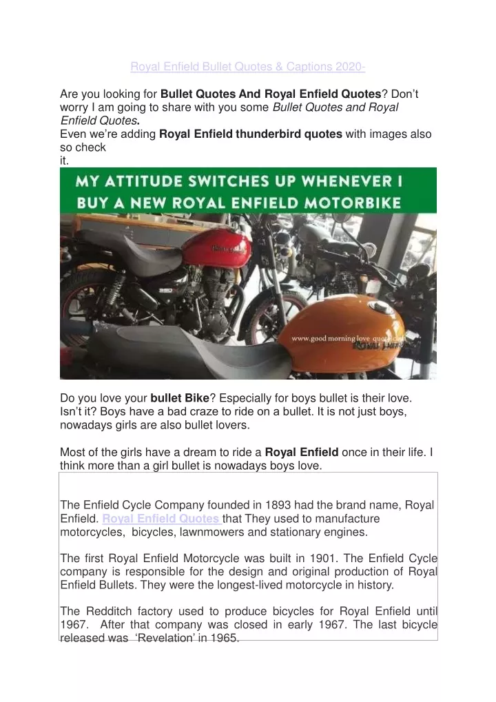 royal enfield bullet quotes captions 2020