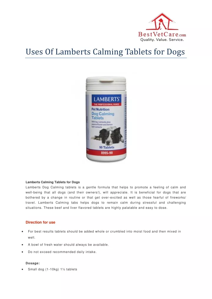 uses of lamberts calming tablets for dogs