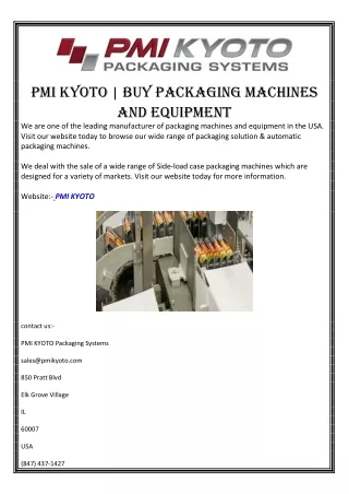 PMI KYOTO | Buy Packaging Machines and Equipment