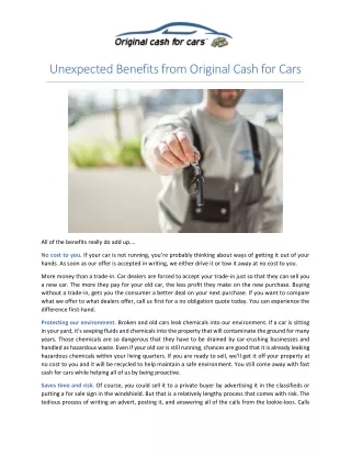 Unexpected Benefits from Original Cash for Cars