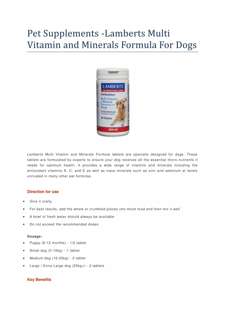 pet supplements lamberts multi vitamin