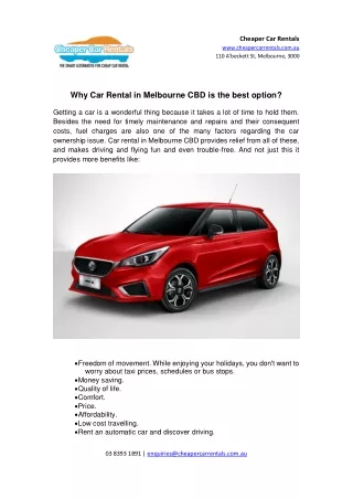 Why car rental in Melbourne cbd is the best option?