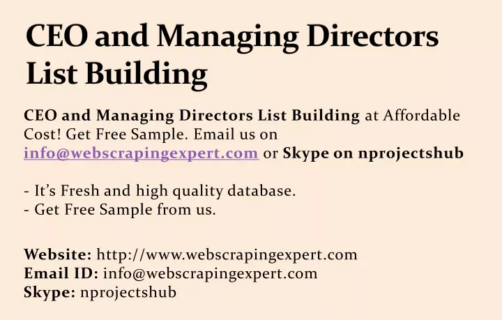 ceo and managing directors list building