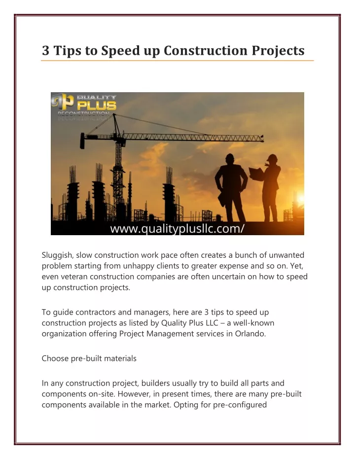 3 tips to speed up construction projects