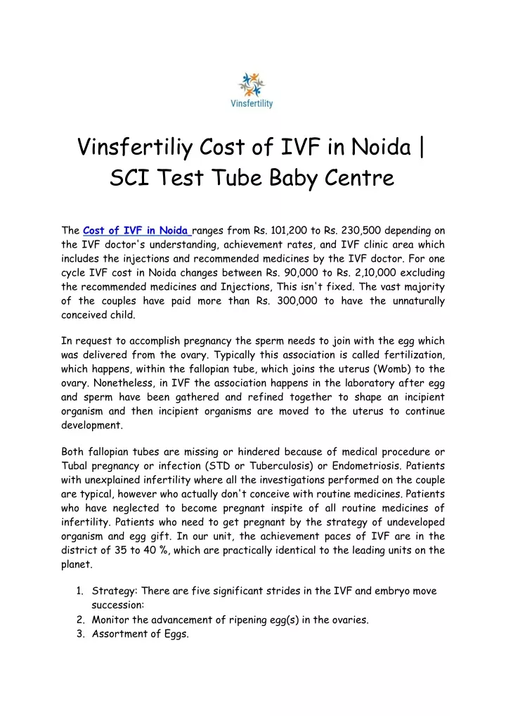 vinsfertiliy cost of ivf in noida sci test tube baby centre