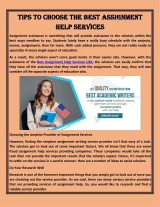 Tips To Choose The Best Assignment Help Services