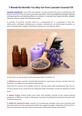 7 Wonderful Benefits You May Get from Lavender Essential Oil
