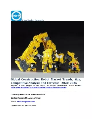 Global Construction Robot Market Trends, Size, Competitive Analysis and Forecast - 2020-2026