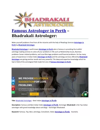 Famous Astrologer in Perth – Bhadrakali Astrologer: