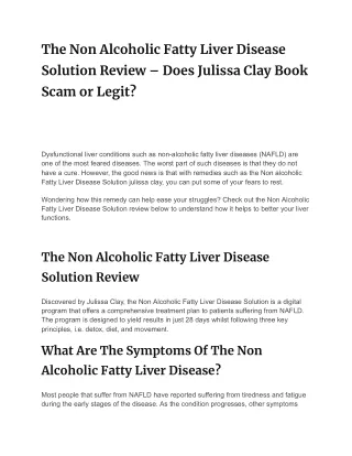 the non alcoholic fatty liver disease solution