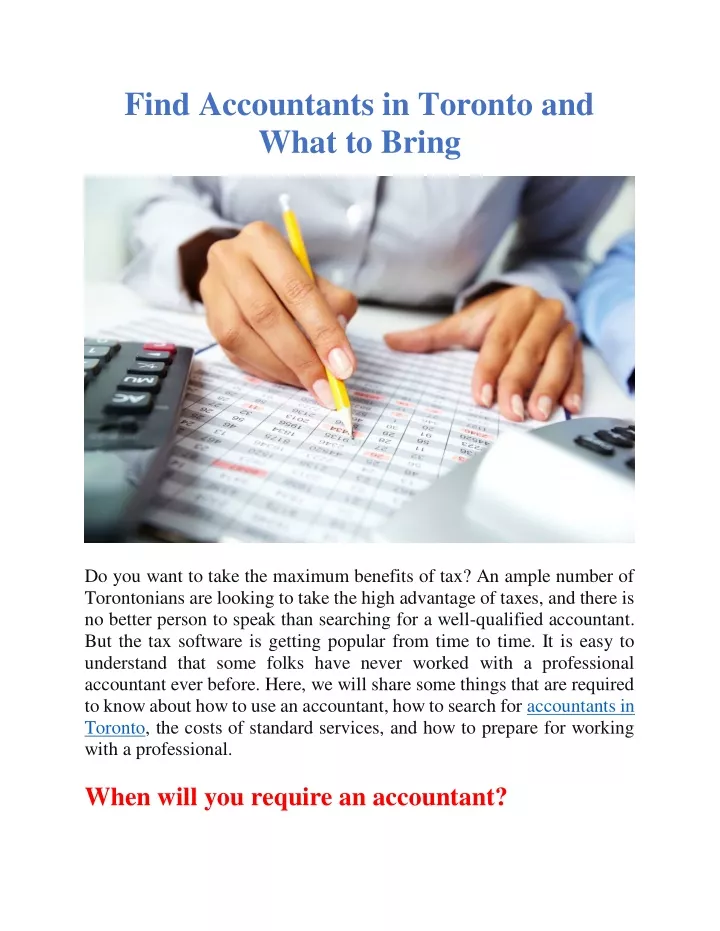 find accountants in toronto and what to bring