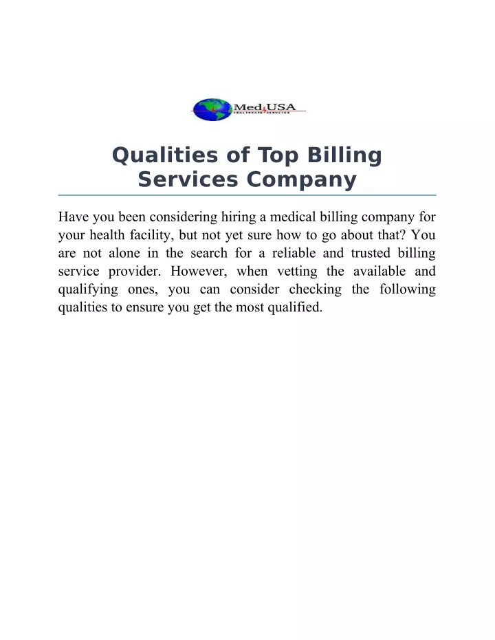 qualities of top billing services company