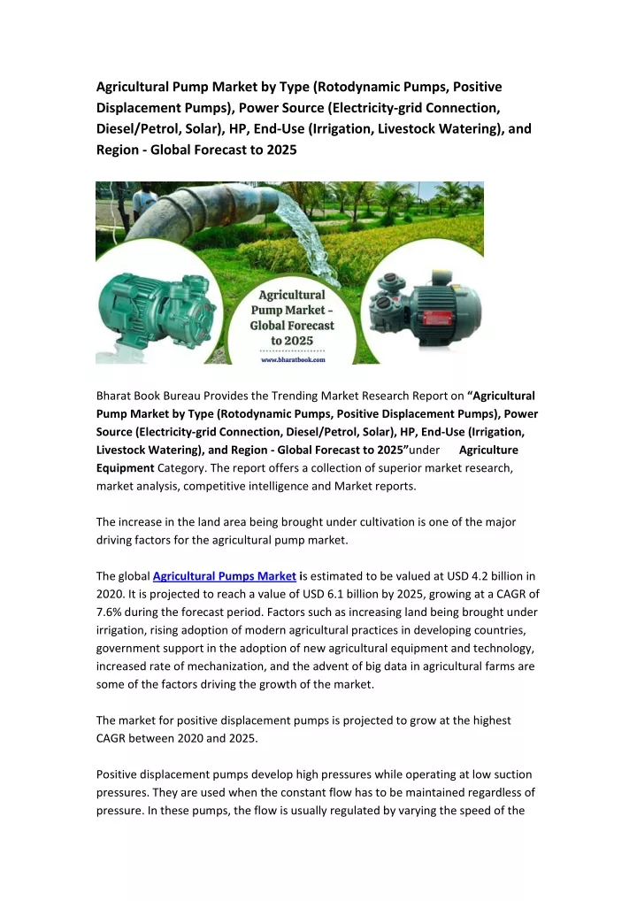 agricultural pump market by type rotodynamic
