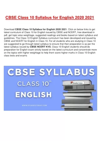 cbse class 10 syllabus for english 2020 2021