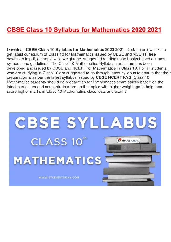 cbse class 10 syllabus for mathematics 2020 2021