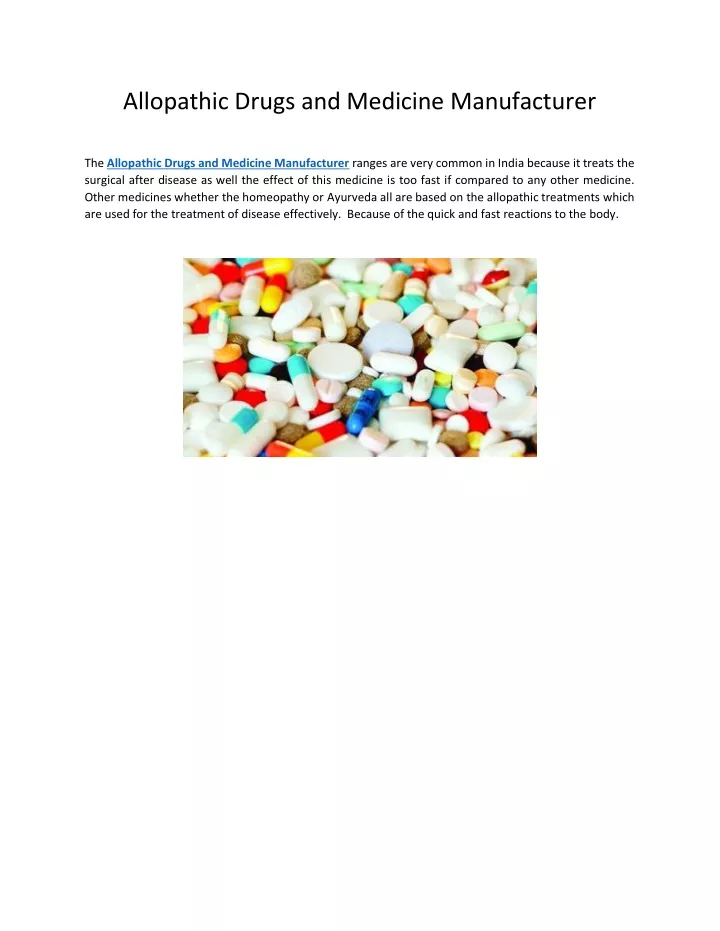allopathic drugs and medicine manufacturer