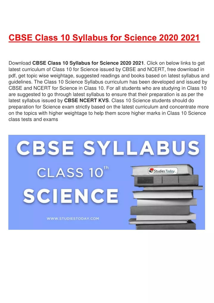 cbse class 10 syllabus for science 2020 2021