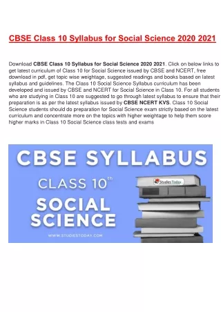 cbse class 10 syllabus for social science 2020