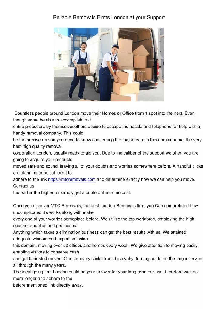 reliable removals firms london at your support