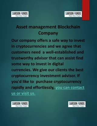 Asset management blockchain company sarson funds