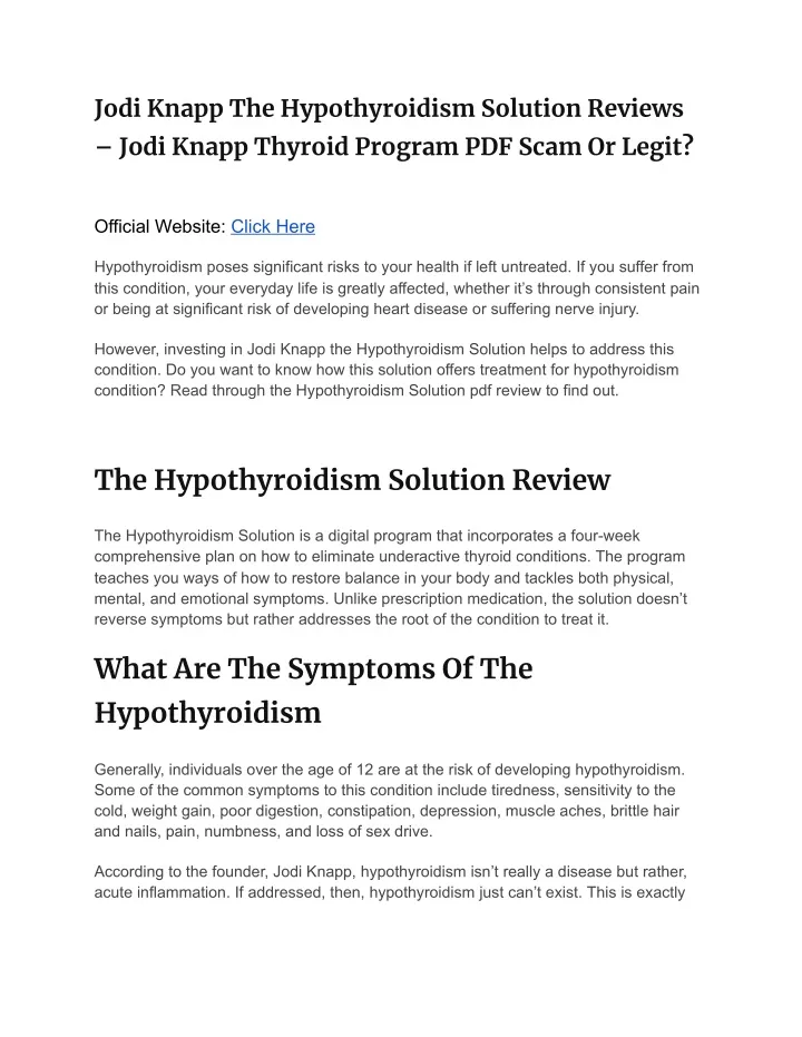 jodi knapp the hypothyroidism solution reviews