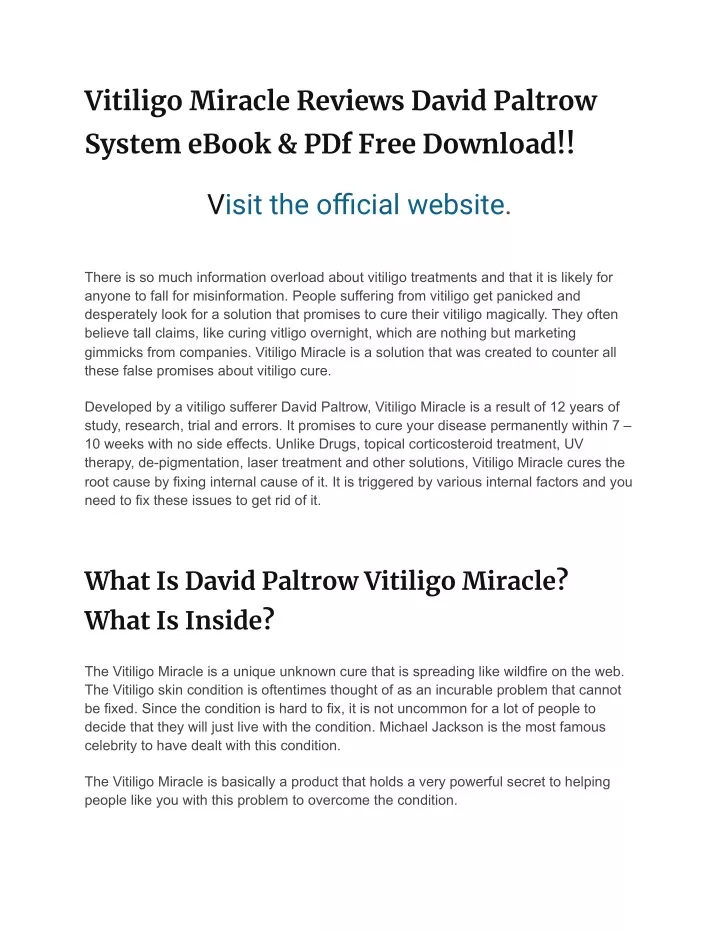 vitiligo miracle reviews david paltrow system