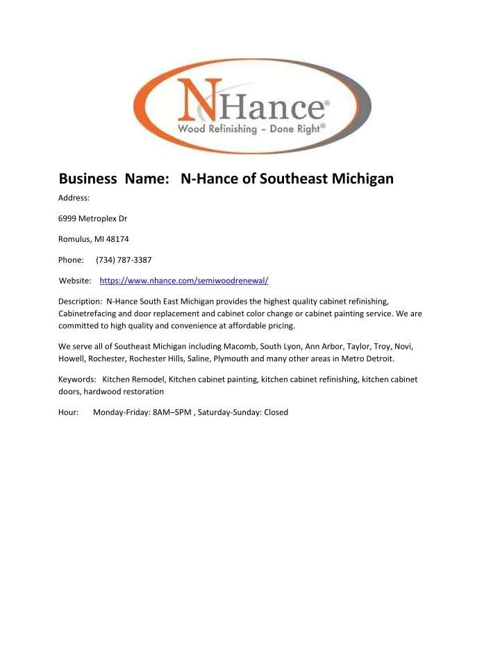 business name n hance of southeast michigan