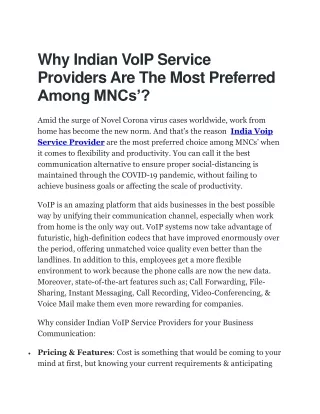 Why Indian VoIP Service Providers Are The Most Preferred Among MNCs’?