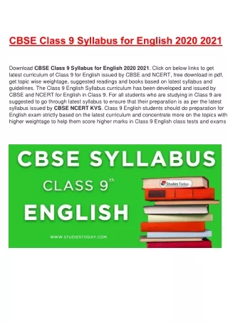 cbse class 9 syllabus for english 2020 2021