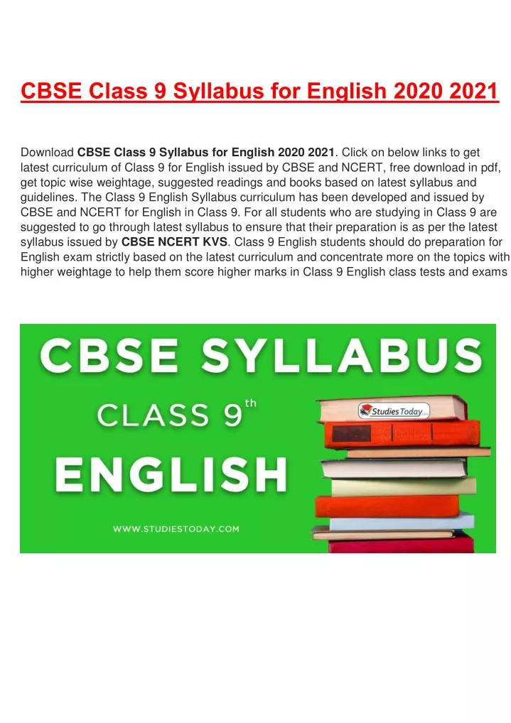 cbse class 9 syllabus for english 2020 2021