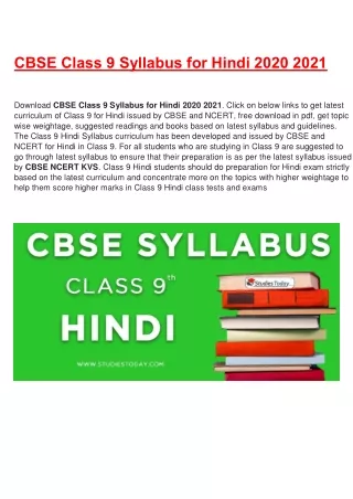 cbse class 9 syllabus for hindi 2020 2021
