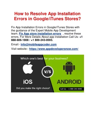 How to Resolve App Installation Errors in Google/iTunes Stores?
