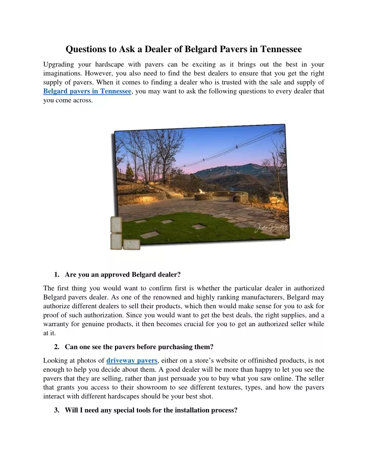 questions to ask a dealer of belgard pavers