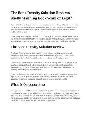 The Bone Density Solution Reviews – Shelly Manning Book