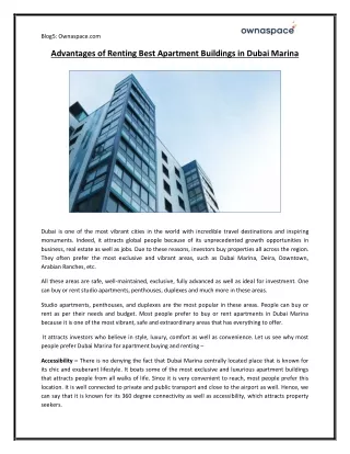 Advantages of Renting Best Apartment Buildings in Dubai Marina