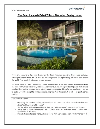 The Palm Jumeirah Dubai Villas – Tips When Buying Homes