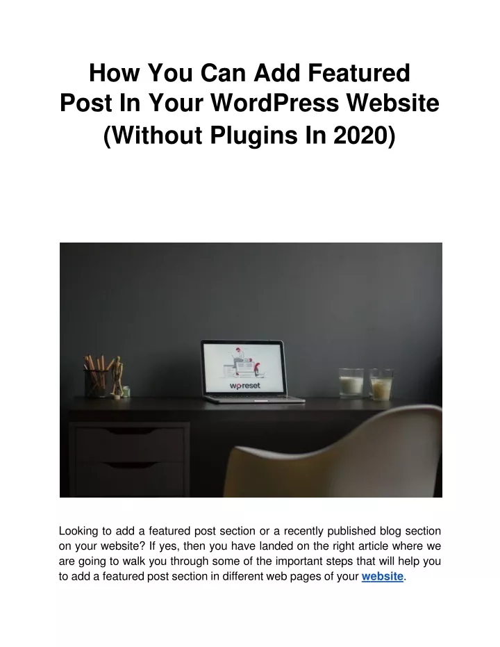 how you can add featured post in your wordpress website without plugins in 2020