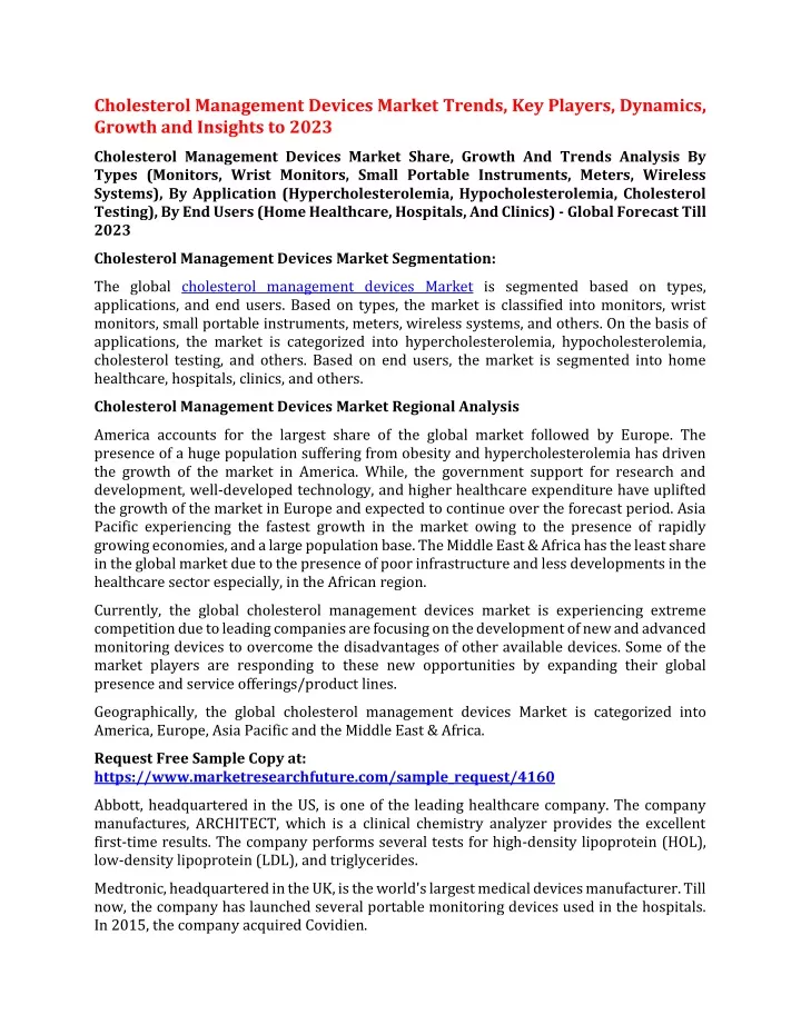 cholesterol management devices market trends