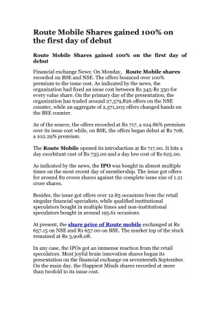 route mobile shares gained 100 on the first