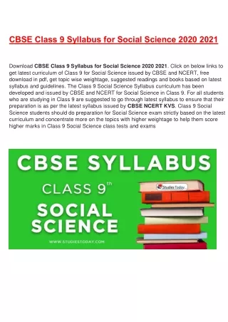 cbse class 9 syllabus for social science 2020 2021