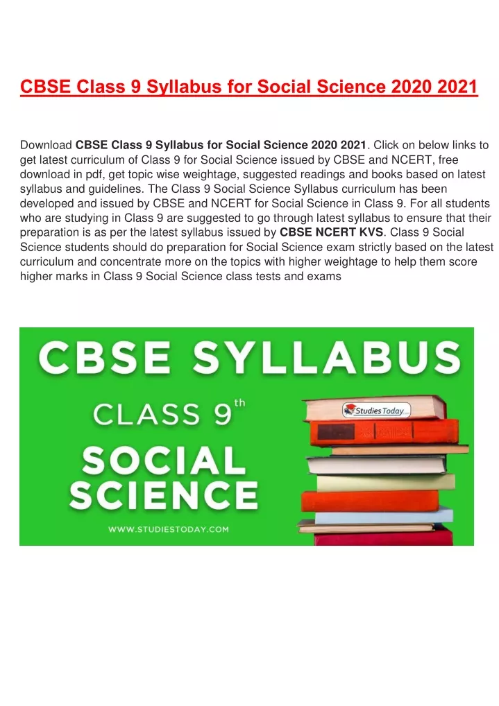 cbse class 9 syllabus for social science 2020 2021