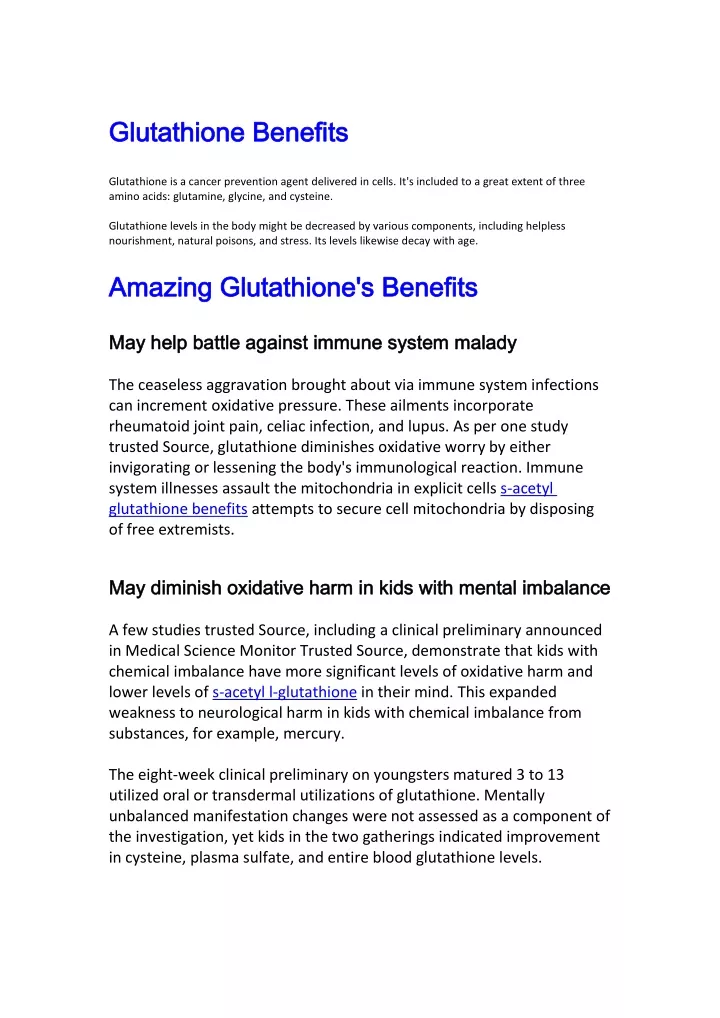 glutathione glutathione benefits
