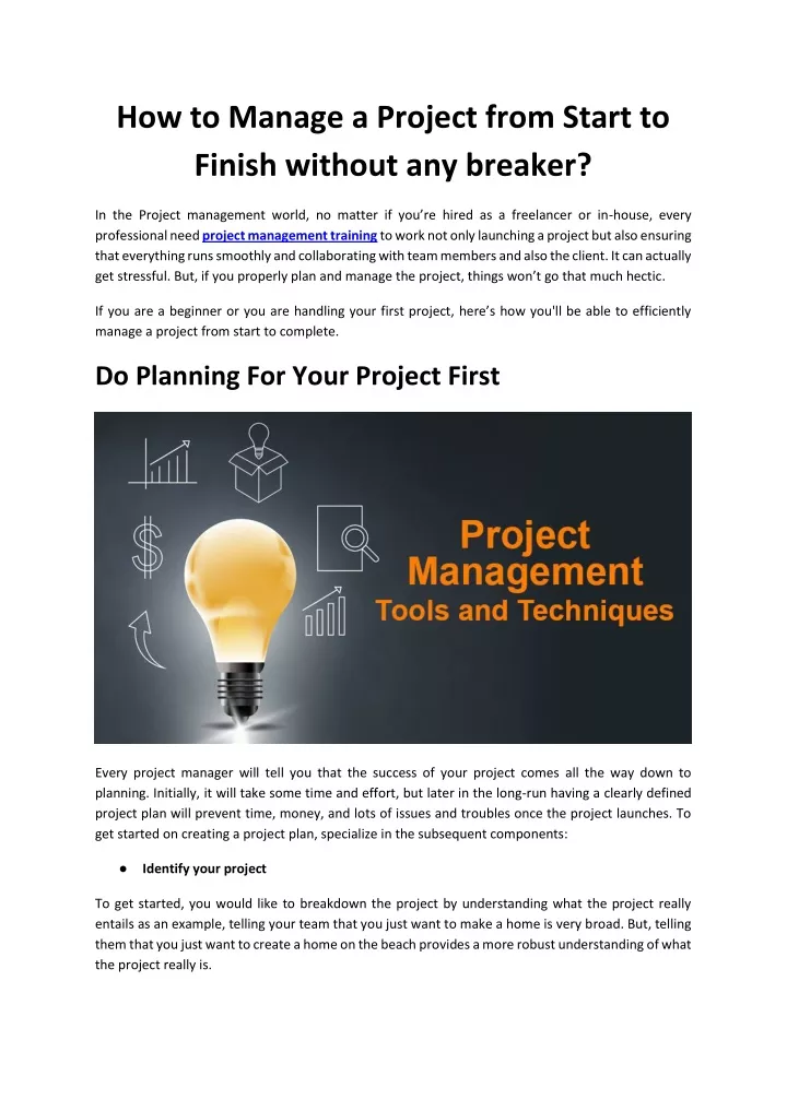 how to manage a project from start to finish