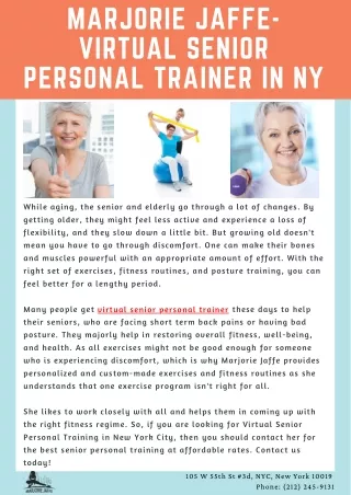 Marjorie Jaffe - Virtual Senior Personal Trainer in NY