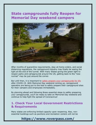State campgrounds fully Reopen for Memorial Day weekend campers