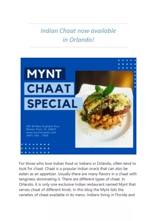 Indian Chaat now available in Orlando!