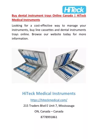 Buy dental instrument trays Online Canada | HiTeck Medical Instruments