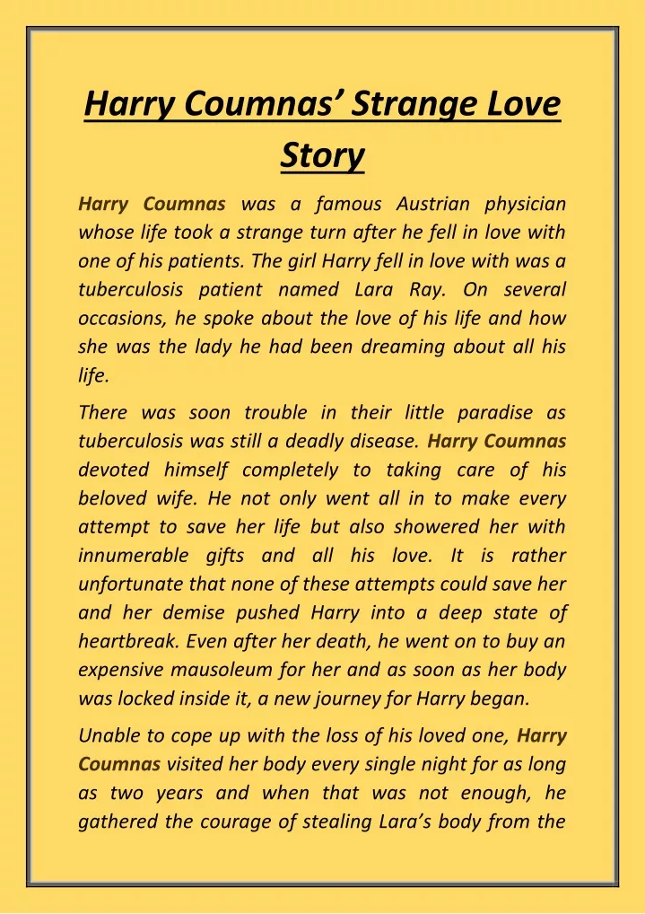 harry coumnas strange love story