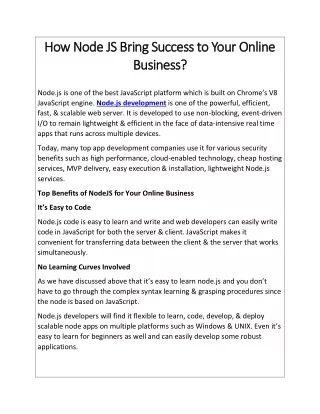 how node js bring success to your online how node